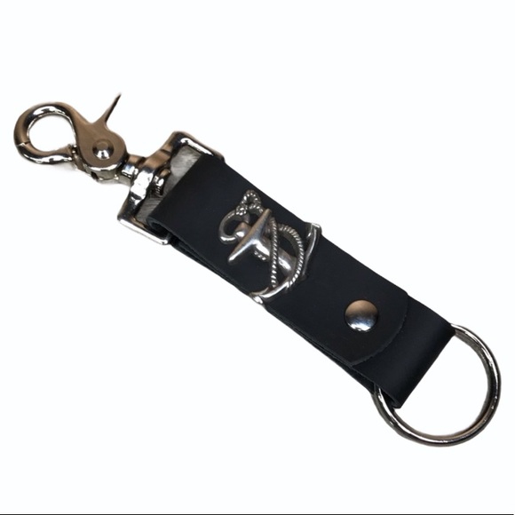 techleathercraft handmade Accessories - black oil tanned leather anchor keychain